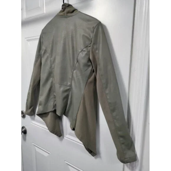 Blank NYC Faux Suede Leather Draped Moto Asymmetrical Jacket Green XS - Picture 9 of 15